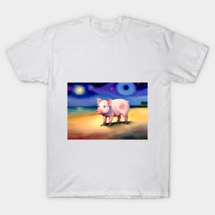 Pig on a beach at night T-Shirt